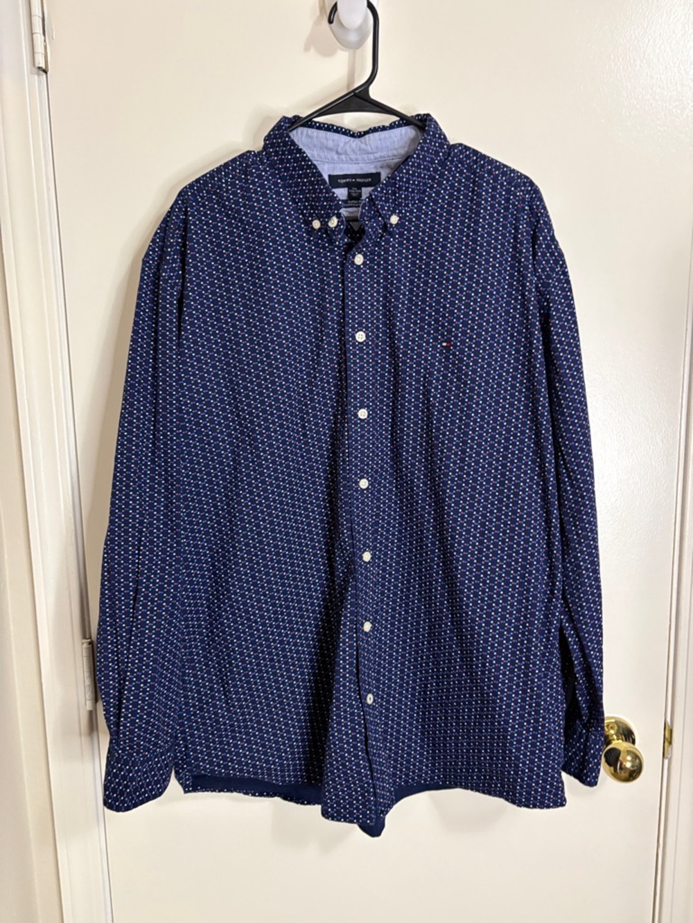 Tommy Hilfiger Navy Button-Down Shirt with Micro Dot Print